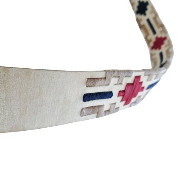 Vintage Handmade Rustic Cowhide Belt Mens Medium Wax Thread Embroidery - Picture 8 of 9